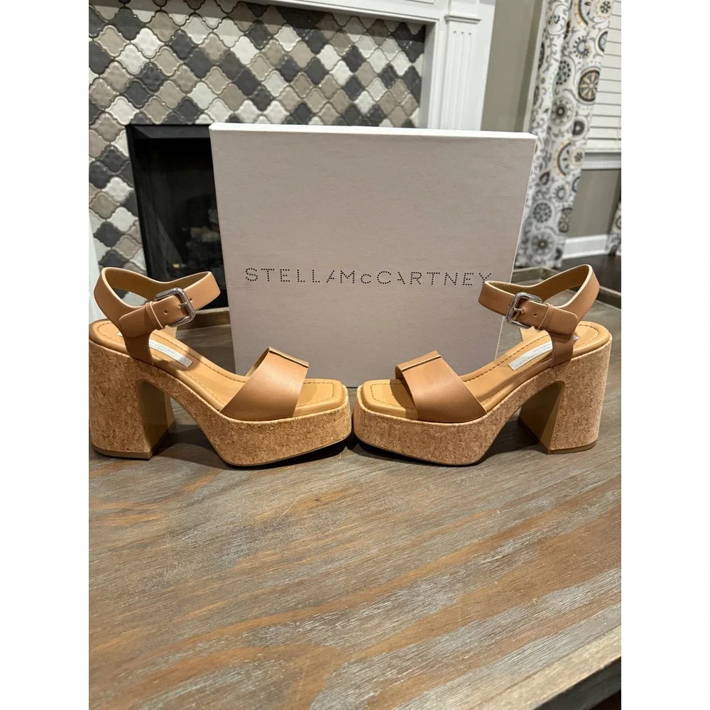 Stella McCartney Skyla Platform Sandals VEGEA Vegan Cork Heel 38.5 9.5 NIB‎